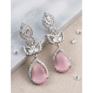 Generic Women's Brass Silver Plated Drop Earrings (Pink)
