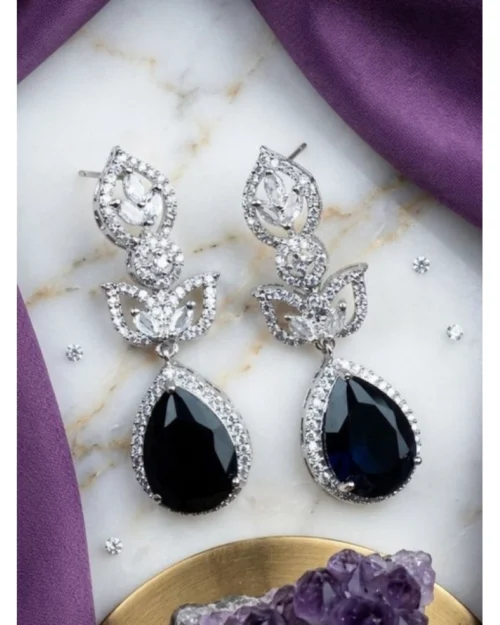 Generic Women's Brass Silver Plated Drop Earrings (Blue)