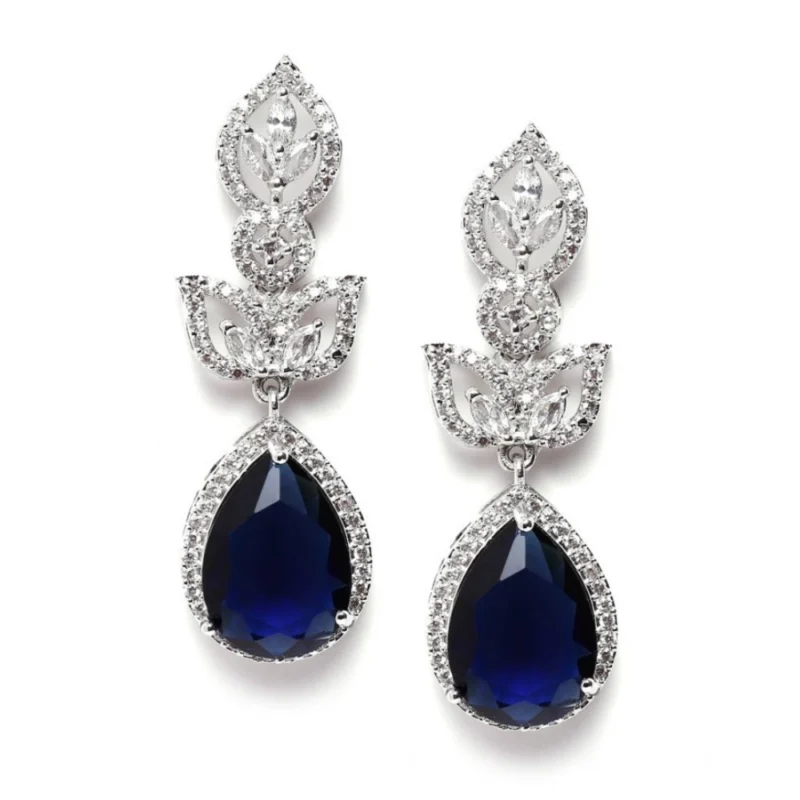 Generic Women's Brass Silver Plated Drop Earrings (Blue)