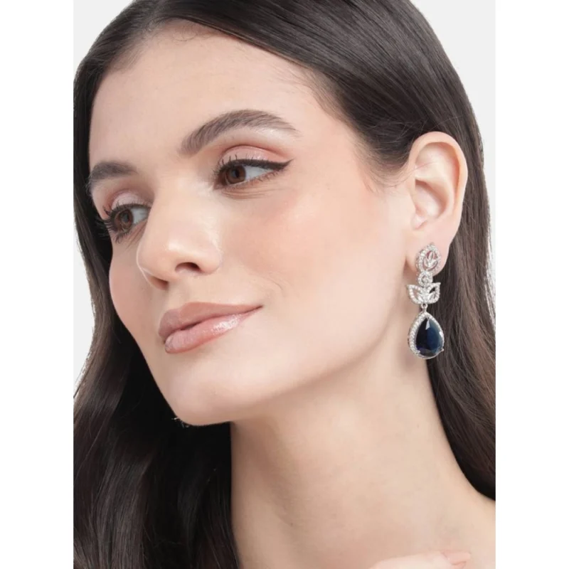 Generic Women's Brass Silver Plated Drop Earrings (Blue)