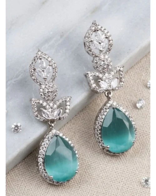 Generic Women's Brass Silver Plated Drop Earrings (Turquoise)