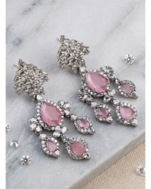 Generic Women's Brass Silver Plated Drop Earrings (Pink)