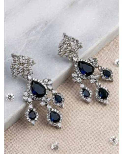 Generic Women's Brass Silver Plated Drop Earrings (Blue)