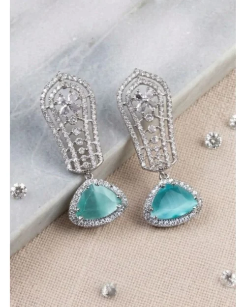 Generic Women's Brass Silver Plated Drop Earrings (Turquoise)