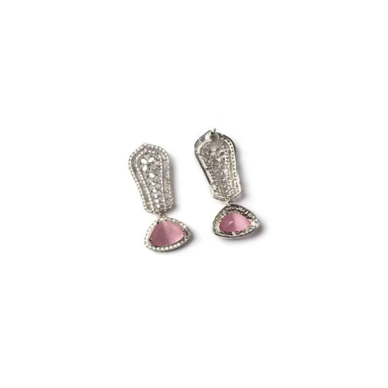 Generic Women's Brass Silver Plated Drop Earrings (Pink)