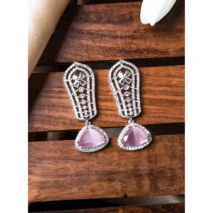 Generic Women's Brass Silver Plated Drop Earrings (Pink)