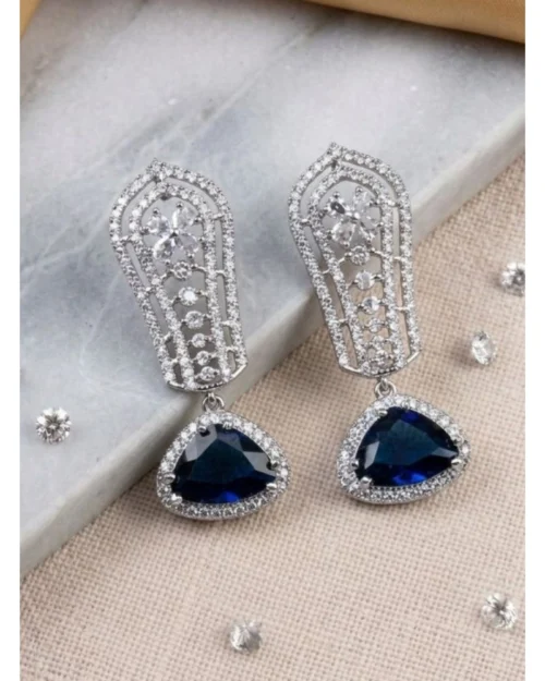 Generic Women's Brass Silver Plated Drop Earrings (Blue)
