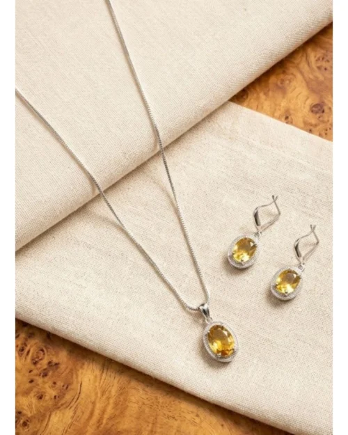 Generic Women's Brass Silver Plated Pendant Set (Yellow)