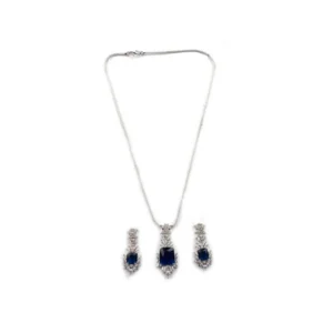 Generic Women's Brass Silver Plated Pendant Set (Blue)
