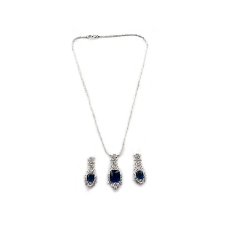 Generic Women's Brass Silver Plated Pendant Set (Blue)