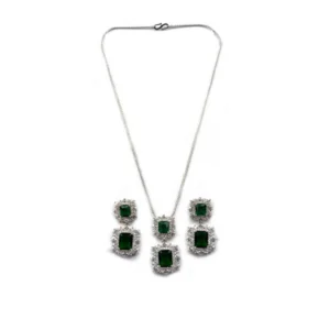 Generic Women's Brass Silver Plated Pendant Set (Green)