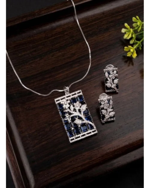 Generic Women's Brass Silver Plated Pendant Set (Blue)