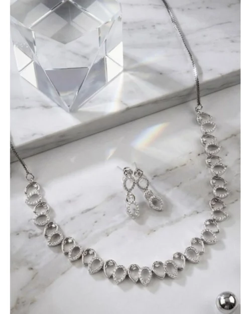 Generic Women's Brass Silver Plated Necklace set (Silver)