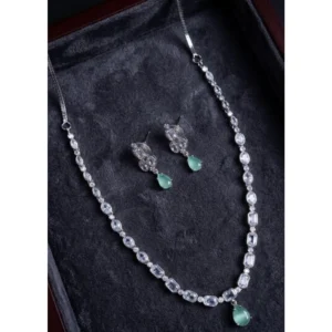 Generic Women's Brass Silver Plated Necklace set (Turquoise)
