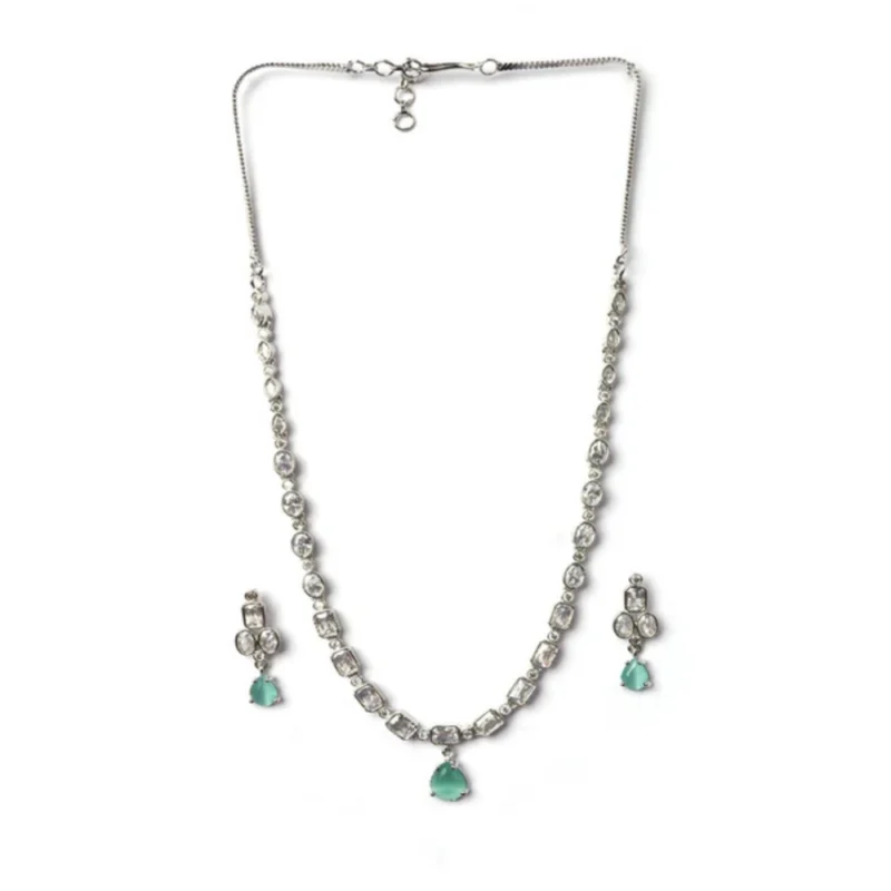 Generic Women's Brass Silver Plated Necklace set (Turquoise)