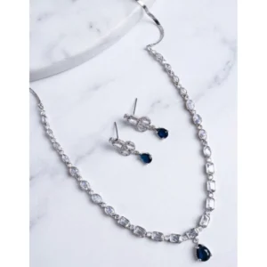 Generic Women's Brass Silver Plated Necklace set (Blue)