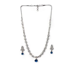 Generic Women's Brass Silver Plated Necklace set (Blue)