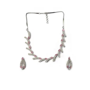 Generic Women's Brass Silver Plated Necklace set (Pink)