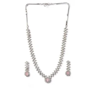 Generic Women's Brass Silver Plated Necklace set (Pink)