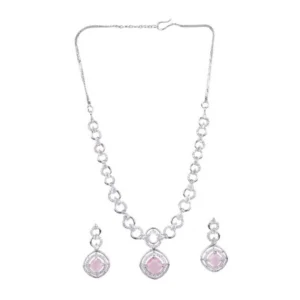 Generic Women's Brass Silver Plated Necklace set (Pink)