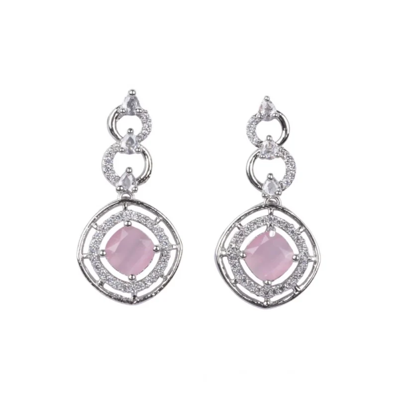 Generic Women's Brass Silver Plated Necklace set (Pink)