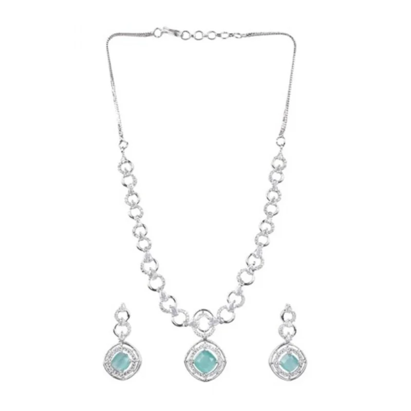 Generic Women's Brass Silver Plated Necklace set (Turquoise)
