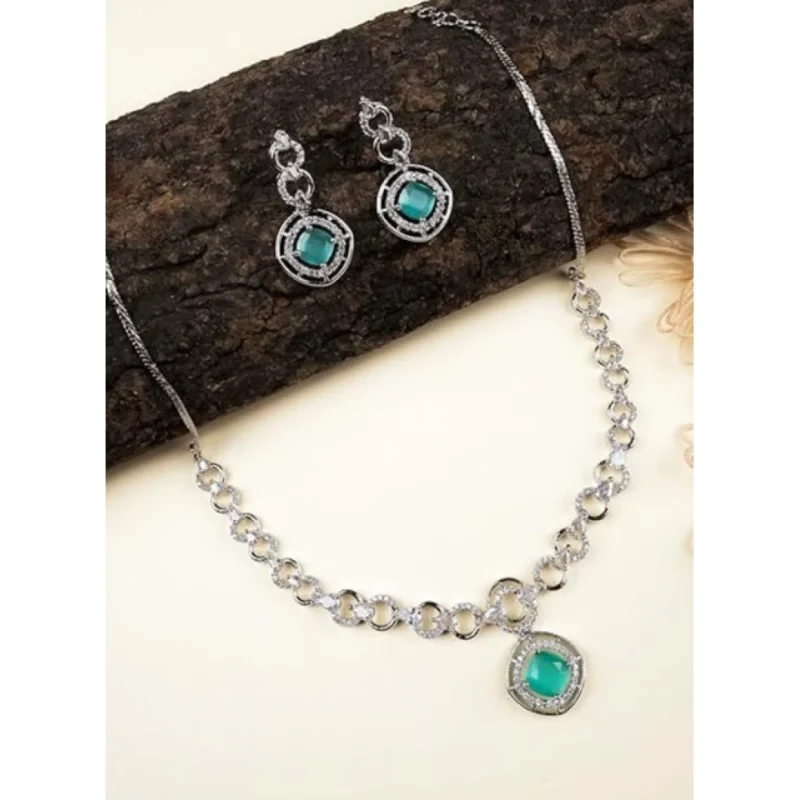 Generic Women's Brass Silver Plated Necklace set (Turquoise)