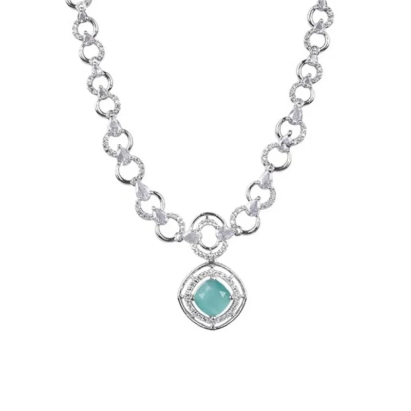 Generic Women's Brass Silver Plated Necklace set (Turquoise)