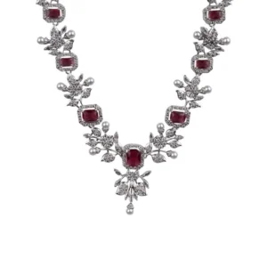 Generic Women's Brass Silver Plated Necklace set (Red)