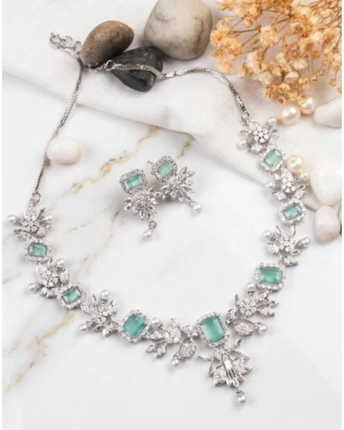 Generic Women's Brass Silver Plated Necklace set (Turquoise)