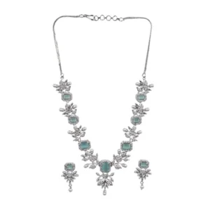 Generic Women's Brass Silver Plated Necklace set (Turquoise)