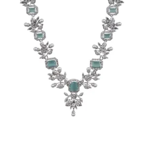 Generic Women's Brass Silver Plated Necklace set (Turquoise)