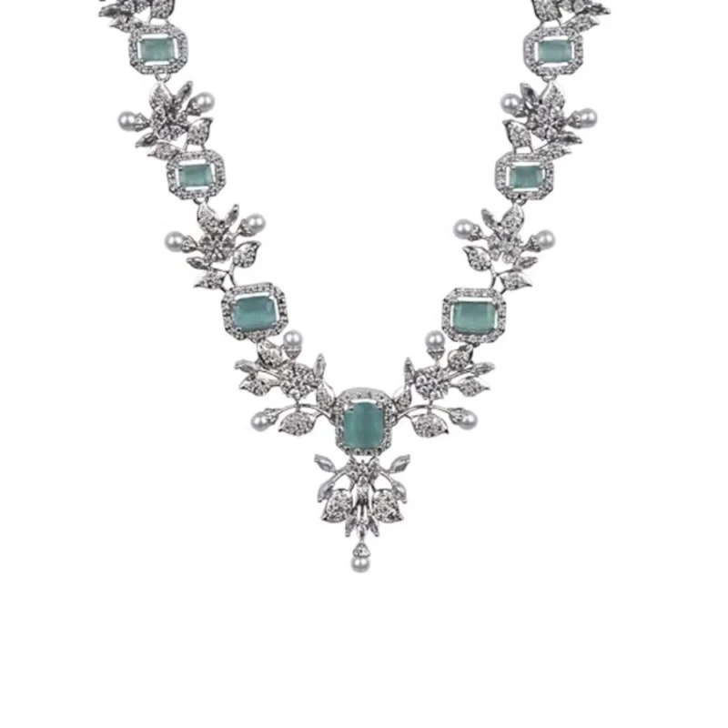 Generic Women's Brass Silver Plated Necklace set (Turquoise)