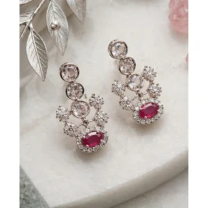 Generic Women's Brass Silver Plated Necklace set (Pink)
