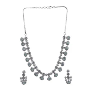 Generic Women's Brass Silver Plated Necklace set (Turquoise)