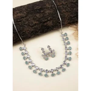 Generic Women's Brass Silver Plated Necklace set (Turquoise)
