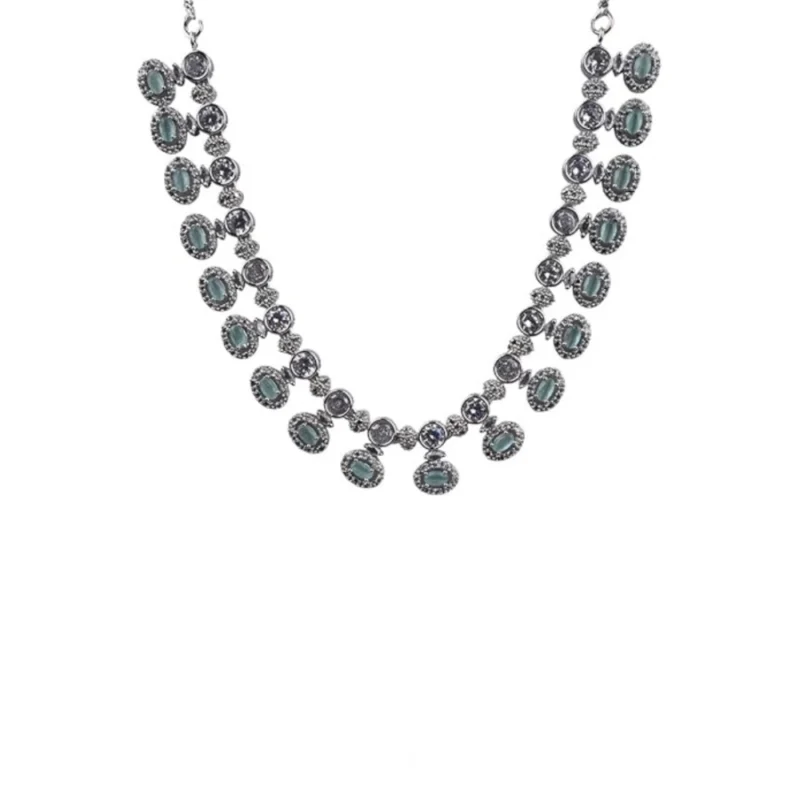 Generic Women's Brass Silver Plated Necklace set (Turquoise)