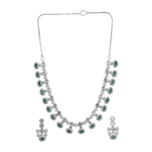 Generic Women's Brass Silver Plated Necklace set (Green)