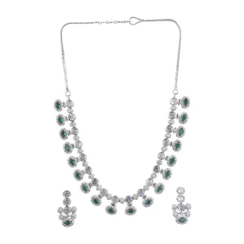 Generic Women's Brass Silver Plated Necklace set (Green)