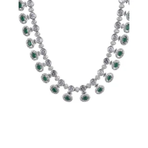 Generic Women's Brass Silver Plated Necklace set (Green)