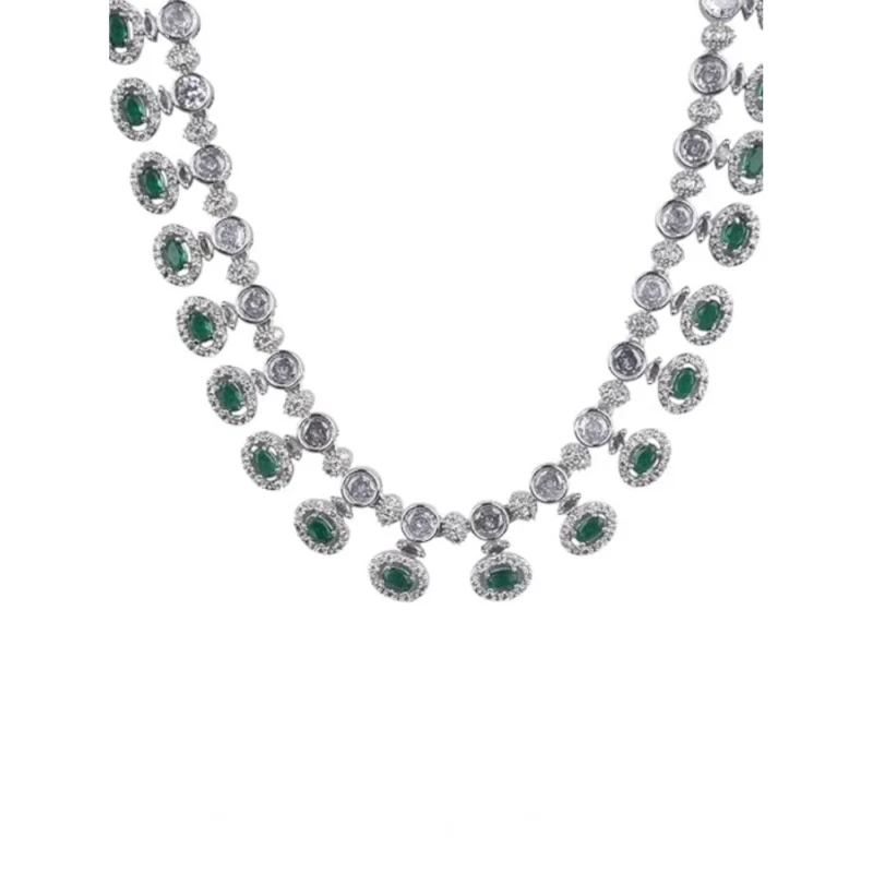Generic Women's Brass Silver Plated Necklace set (Green)