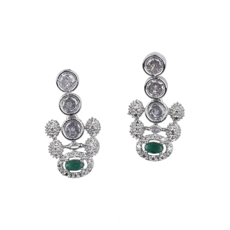 Generic Women's Brass Silver Plated Necklace set (Green)