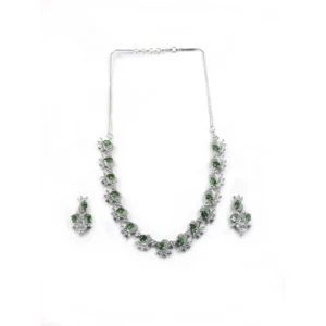 Generic Women's Brass Silver Plated Necklace set (Green)