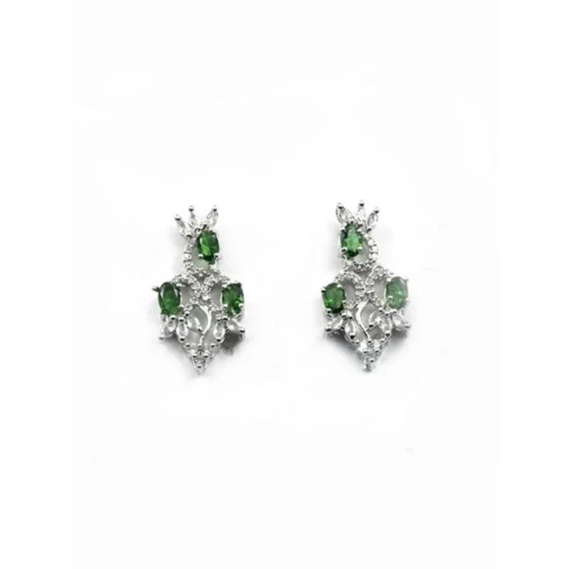 Generic Women's Brass Silver Plated Necklace set (Green)
