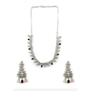 Generic Women's Brass Silver Plated Necklace set (Multicolor)