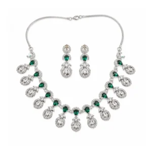 Generic Women's Brass Silver Plated Necklace set (Green)
