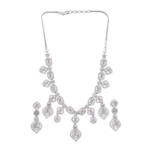 Generic Women's Brass Silver Plated Necklace set (Pink)