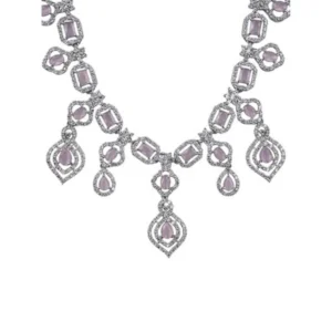 Generic Women's Brass Silver Plated Necklace set (Pink)
