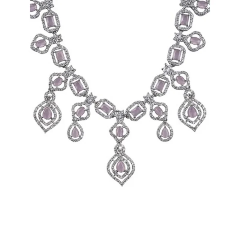Generic Women's Brass Silver Plated Necklace set (Pink)