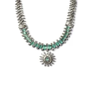 Generic Women's Brass Silver Plated Necklace set (Turquoise)